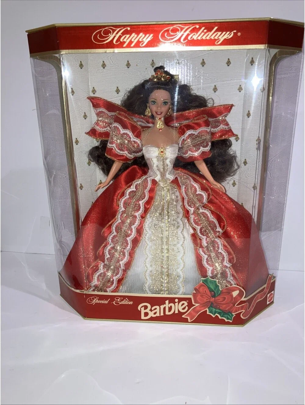 VTG 1997 Mattel Happy Holidays Barbie Doll 10th Anniversary Edition Green Eyes